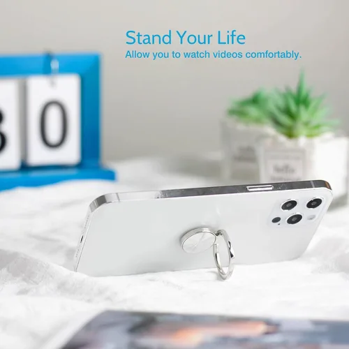 Vista 4 de [Paquete de 2] Soporte redondeado para anillo de teléfono celular con textura de CD, soporte de anillo de dedo de rotación de 360 grados con agarre