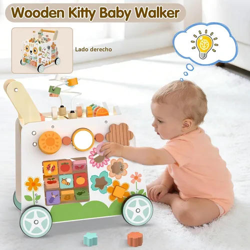 Vista 6 de Weilim Wooden Baby Push Walker with Activity Center, Montessori Toy 12M+