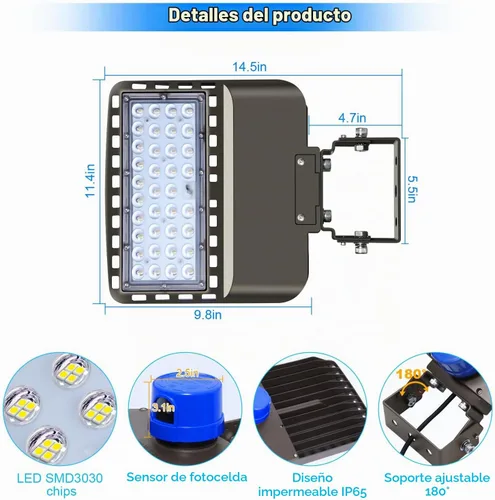 Vista 6 de 150W LED Parking lot Light, 22500LM 5000K Dusk to Dawn Wall Mount