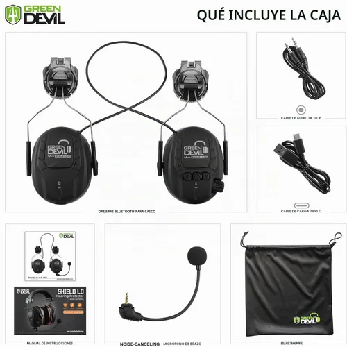 Vista 3 de GREEN DEVIL Orejeras de protección auditiva Bluetooth para casco de seguridad, accesorio montado en casco duro