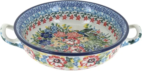 Vista 4 de Blue Rose Polish Pottery - Mini cazuela Bluebird con asas, 6.75 pulgadas de diámetro, utensilios para hornear únicos, aptos para lavavajillas