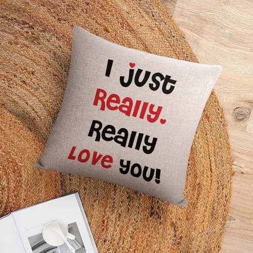 Vista 6 de Valentine Pillow Cases for Home Decor I Just Really Really Love You Throw Pillow Cover with Zipper Farmhouse Cushion Cover Cases 16"x16" Romantic