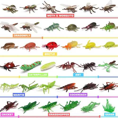 Vista 5 de Paquete de 76 mini juego de insectos de plástico, juguete realista de insectos para niños, figura de insectos falsos para niños, niños pequeños