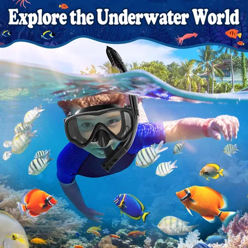 Vista 2 de U PHITNIS Conjunto de Esnórquel para Niños de 4-14 Años - Equipo de Esnórquel con Tubo Seco para Niños Pequeños y Jóvenes - Máscara de Buceo