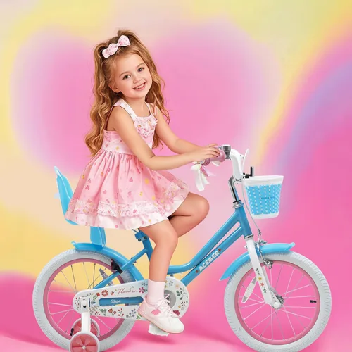 Vista 6 de ACEGER Girls Bike with Basket for Ages 2-12 Years Old Kids, 12 14 16 18 Inch with Training Wheels，Princess Style with Streamers, Handbrake & Coaster