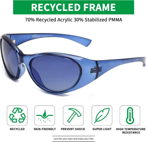 Vista 3 de JIM HALO Gafas de sol polarizadas recicladas para hombres y mujeres, retro Y2K Cat Eye Sports Googles UV400