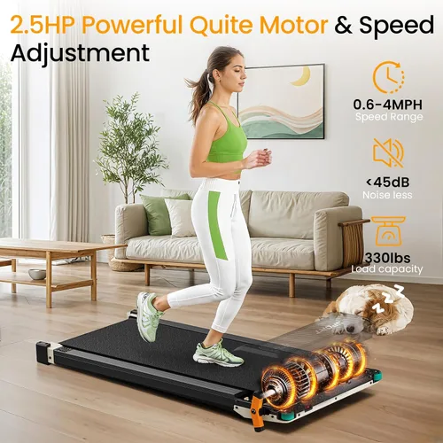 Vista 4 de Walking Pad, Dual-Sided Foot Massage Under Desk Treadmill for Home, 330Lbs Blanco