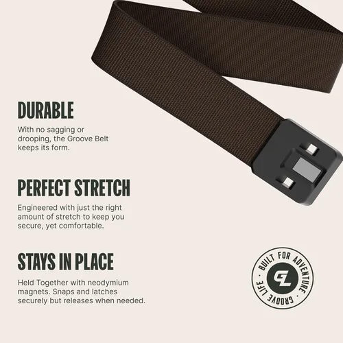 Vista 3 de Groove Life - Cinturón de nailon elástico para hombre con hebilla magnética de aluminio