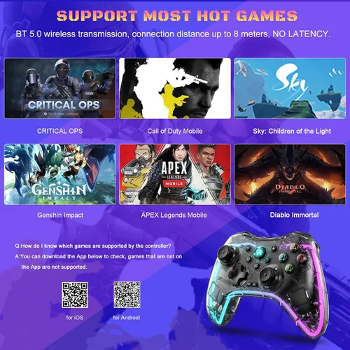 Vista 7 de Megadream Controlador de juego inalámbrico transparente Gamepad para iOS Android PC NS Switch PS5 PS4 PS3 Steam Deck funciona con iPhone 14131211X