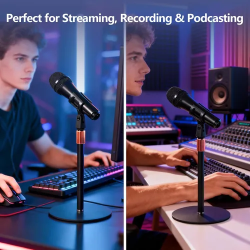 Vista 6 de Soporte de micrófono de escritorio para grabación de podcasts, soporte de micrófono ajustable de altura de 9-16.5 pulgadas para escritorio con base