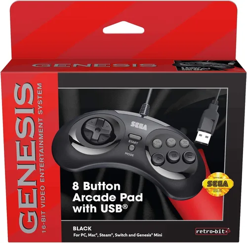 Vista 5 de Retro-Bit Controlador USB oficial Sega Genesis 8 botones Arcade Pad para Sega Genesis Mini, SwitchSwitch 2, PC, Mac, Steam, RetroPie, Raspberry Pi