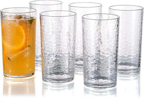Vista 8 de KX-WARE Vasos de plástico acrílicos de 20 onzas, juego de 12 unidades, transparentes, estilo martillado, apto para lavavajillas, sin BPA