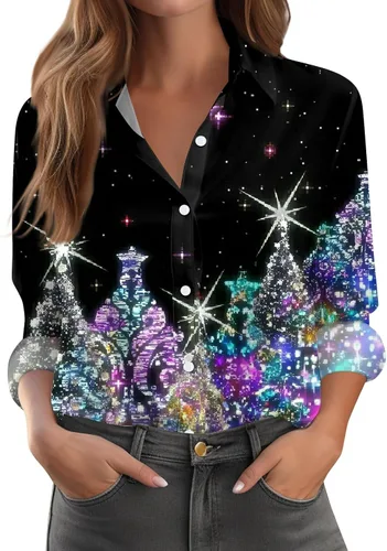 Vista 64 de Camisetas de San Valentín para mujer, camisas con botones, blusas de corazón, elegantes, informales, cuello de solapa, manga larga, suave, cómoda