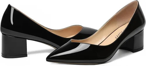 Vista 6 de AMBELIGHT Zapatos de tacón bajo grueso para mujer, con puntera puntiaguda, de 2 pulgadas