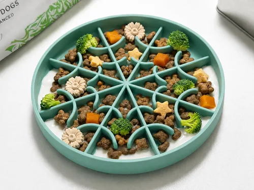 Vista 24 de Cuenco grande de alimentación lenta para perros, bandeja de alimentación de rompecabezas de silicona premium para perros y gatos, cuenco de Cian