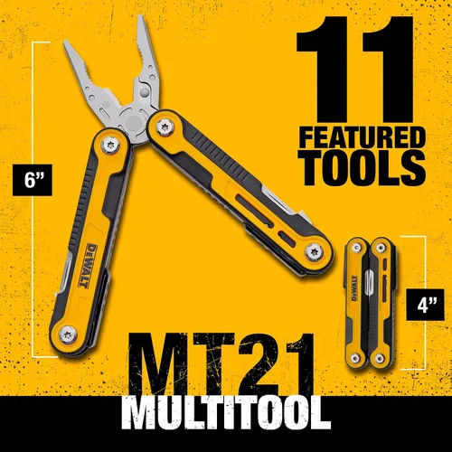 Vista 2 de DEWALT Multiherramienta 11-en-1 con funda – Herramienta de bolsillo plegable con cuchillo, alicates, destornilladores, sierra, abridor de latas