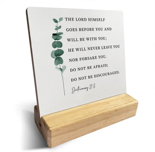 Vista 19 de Letrero de madera con versículos bíblicos con texto en inglés "Country Be Still and Know That I am God", decoración de escritorio cristiana