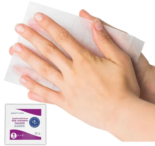 Vista 5 de BZK - Toalla húmeda antiséptica de 5 x 7 pulgadas (125 unidades) para limpieza de manos y cuerpo, sin alcohol, toallas envueltas individualmente