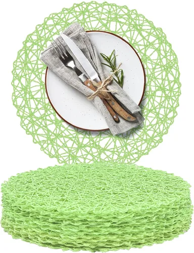 Vista 10 de AHHFSMEI Juego de 6 manteles individuales redondos trenzados de papel, naturales, antideslizantes, resistentes al calor, para mesas de comedor, Beige