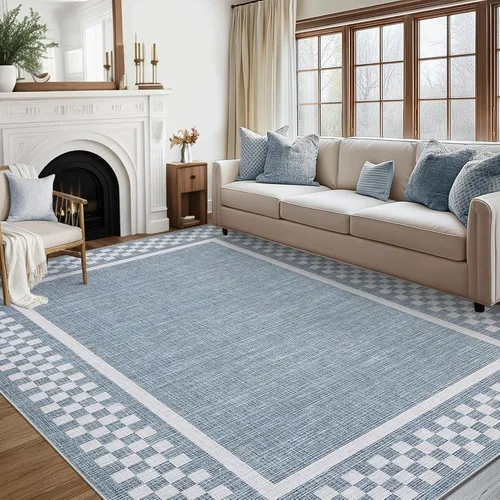 Vista 79 de GarveeHome Alfombra lavable de 5 x 7 pies para sala de estar, alfombra Beige festoneado