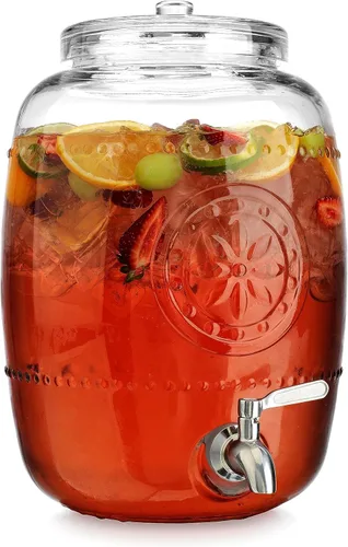 Vista 11 de Dispensador de bebidas de vidrio de 1 galón con espita – Dispensador de bebidas con bandera estadounidense del 250 aniversario, a prueba de fugas