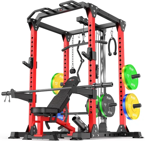 Vista 13 de Power Rack Power Cage Rack multifunción para sentadillas con sistema cruzado de cable seleccionable más accesorio de entrenamiento para garaje