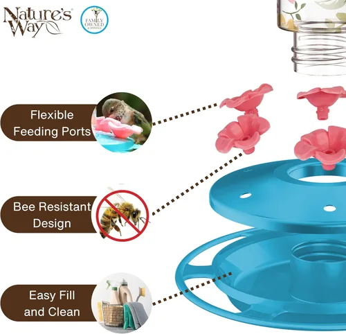 Vista 4 de Nature's Way Bird Products DGHF2 - Comedero decorativo de cristal para colibríes con peonía