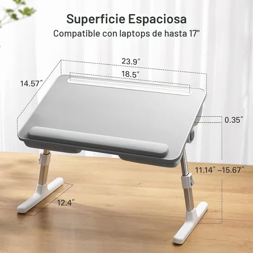 Vista 7 de HUANUO Escritorio para Cama y Computadora Portátil, Bandeja para Computadora Portátil para Cama, Sofá, Escritorio de Regazo para Trabajar, Comer