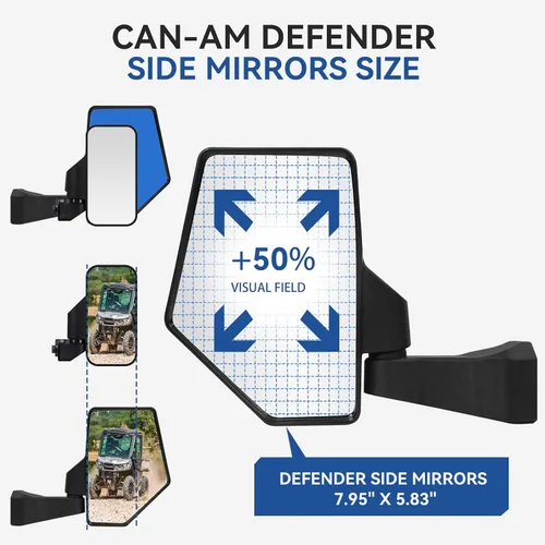 Vista 5 de Espejo Defender, espejo lateral UTV para sin puerta y puerta media y puerta completa, espejos UTV ajustables compatibles con Can Am Defender HD5 HD7