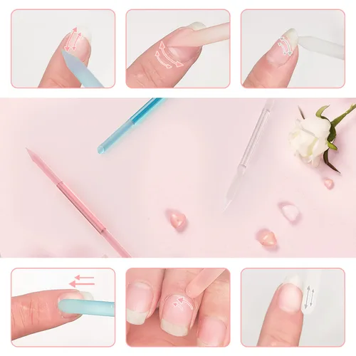 Vista 3 de Juego de 3 herramientas de cristal para quitar cutículas, lima de uñas, removedor de cutículas, juego de herramientas de cristal de doble cara
