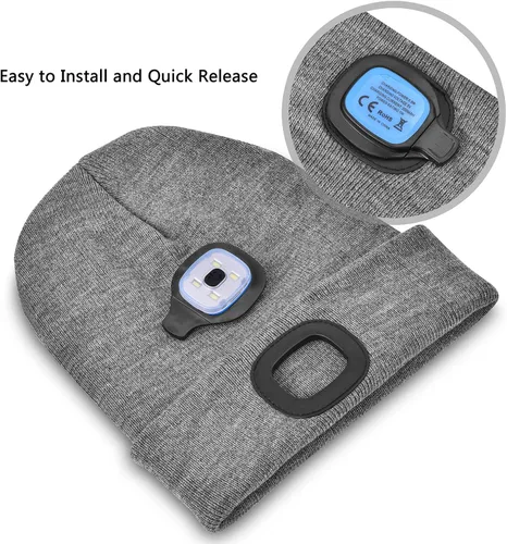 Vista 2 de Etsfmoa - Gorro tejido con luz led unisex regalos para hombres para papá Gorras con USB recargable