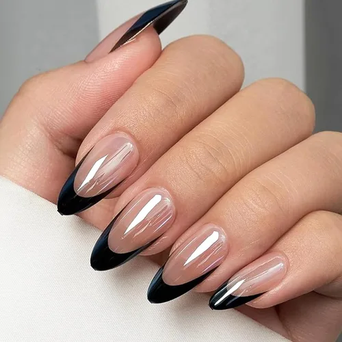Vista 25 de Uñas postizas a presión marrón café, uñas postizas medianas de almendra, color sólido, cobertura completa, uñas postizas artificiales brillantes