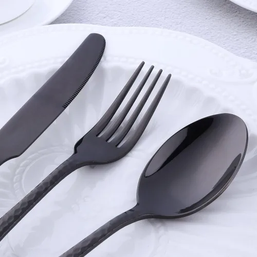 Vista 3 de Juego de cubiertos de acero inoxidable, multiusos para el hogar, cocina, restaurante, hotel, servicio de vajilla para 4 personas (negro, 20 piezas)