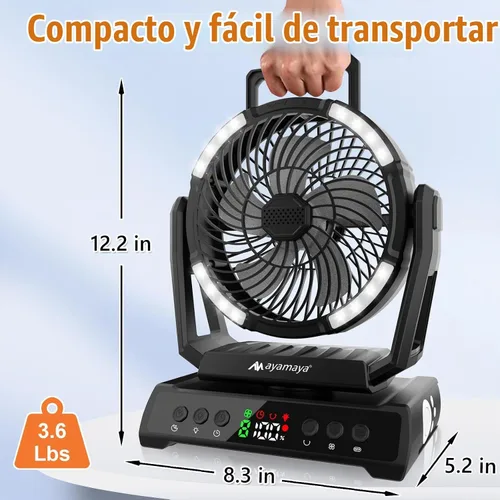 Vista 7 de AYAMAYA Ventilador de camping recargable, ventilador portátil para tienda