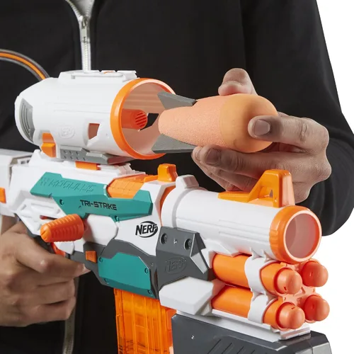 Vista 10 de Nerf Modulus Tri-Strike Blaster, Cañón Mega, Lanzacohetes, Cargador, 1 Cohete, Juegos al Aire Libre para Niños (Exclusivo de Amazon)