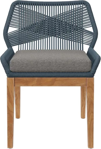 Vista 6 de Wellspring - Silla de comedor de madera maciza de teca para patio al aire libre, color azul grafito, cómodo, jardín, restaurante, asiento moderno