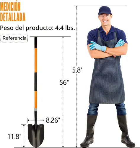 Vista 6 de VNIMTI Pala de jardinería resistente, hoja redonda de 56 pulgadas con mango de fibra de vidrio (naranja)