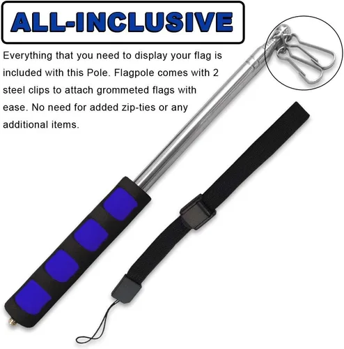 Vista 5 de Poste de mano retráctil extensible compacto (azul) - 11 pulgadas perfecto para mochilas, llevar a eventos, desfiles, excursiones, fiestas, etc