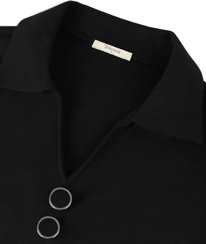 Vista 4 de Bebonnie Blusa casual de manga larga con cuello en V y solapa para mujer con botones