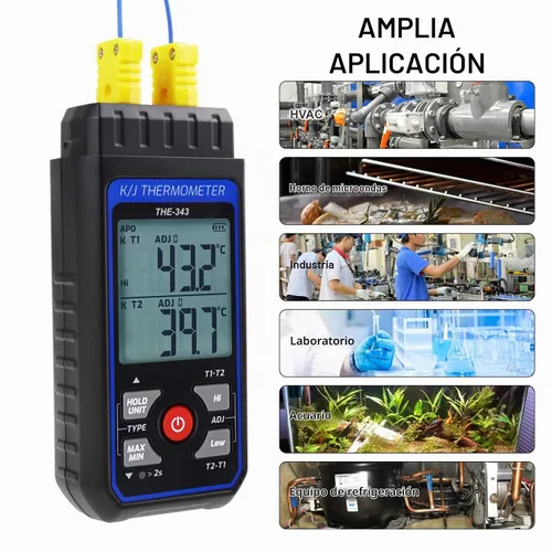 Vista 7 de Termómetro de Termopar Termómetro Digital Tipo K con 4 Termocuplas, Rango de Medición -328~2500℉ Medidor de Temperatura HVAC de Doble Canal