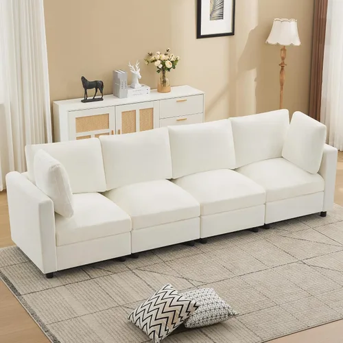 Vista 22 de 63" sofá seccional modular de Loveseat con otomana movible para sala de Beige