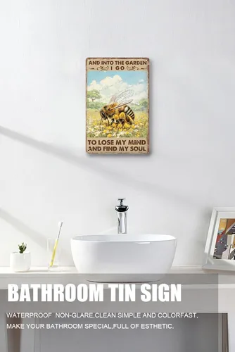 Vista 4 de Letrero de metal vintage con texto en inglés «And Into The Garden I Go to Lose My Mind and Find My Soul» de estilo vintage de abejas para pared