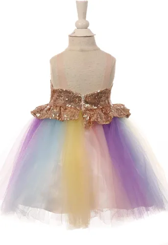 Vista 2 de Rainbow Unicorn Lentejuelas Tutú Bebé Niñas Vestido Cumpleaños Multicolor Diadema