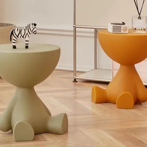 Vista 6 de Mesa auxiliar, mesa auxiliar moderna, mesa de sofá, mesa de noche con base abstracta para espacios pequeños, mesita de noche, decoración del hogar