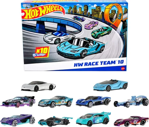 Vista 8 de Hot Wheels Paquete de 10, juego de 10 camiones de juguete a escala 1:64, mezcla de camionetas con licencia oficial y sin licencia, rescate o semi