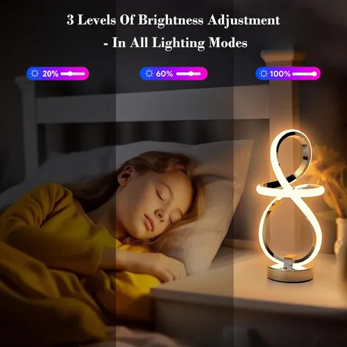 Vista 4 de Lámparas de mesa modernas, lámpara LED espiral regulable de 3 niveles con función de memoria, lámpara de noche táctil y control remoto con 16 modos
