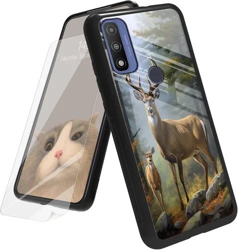 Vista 72 de Funda para Motorola Moto G Play 4G 2024 con protector de pantalla, parte trasera de vidrio templado + funda de silicona suave TPU absorción