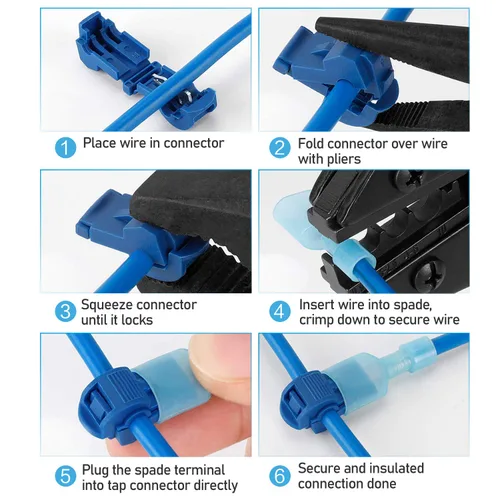 Vista 3 de TICONN 120 Piezas Conectores de Cable T Tap, Conector de Empalme Rápido de Cable T, Conectores T para Cableado con Estuche de Almacenamiento