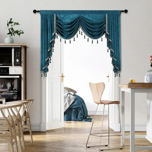 Vista 63 de ELKCA Cenefa de cortina de felpilla beige para ventana de sala de estar, cenefa de cascada para dormitorio, bolsillo para barra