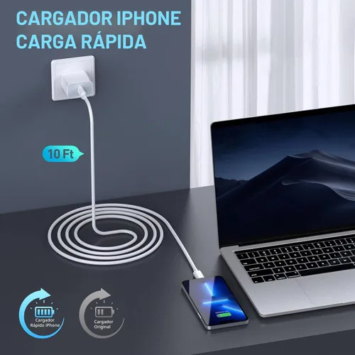 Vista 2 de Cargador rápido para iPhone, cargador de iPhone de carga rápida [certificado Apple MFi], paquete de 3 cargadores de Apple, USB C, bloque de carga